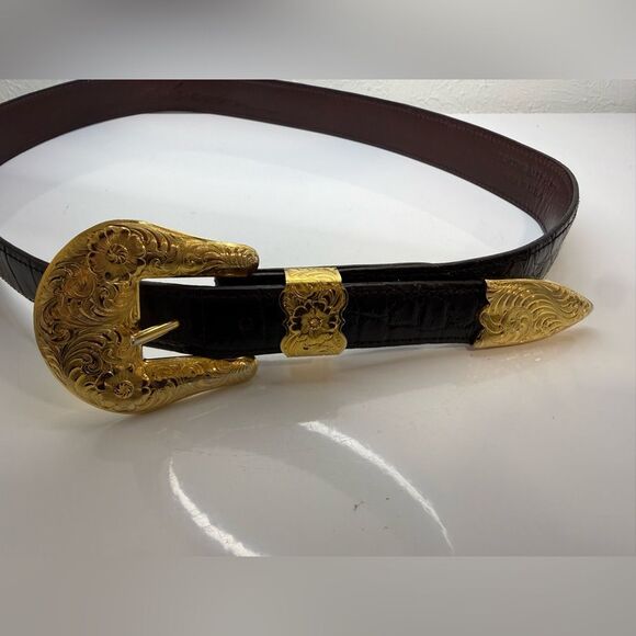 Vintage Chacon Black Alligator Belt Al Beres German Silver Buckle Size 36 main image 6